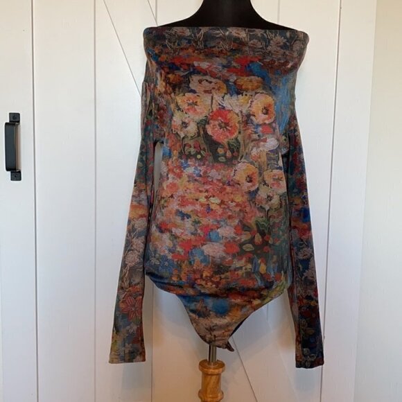 𝅺SMASH velvet floral abstract body suit fall winter colors sz m - Picture 6 of 12